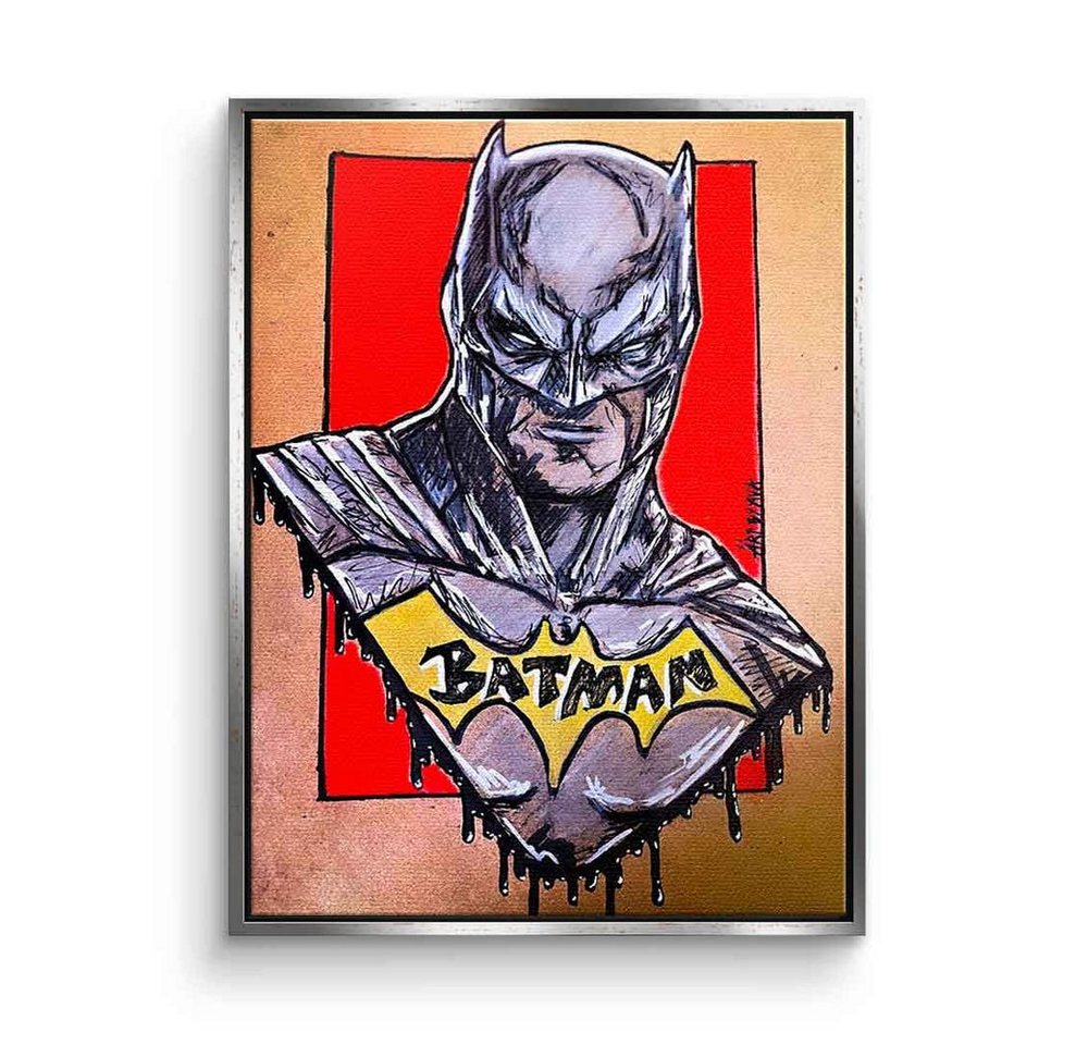 DOTCOMCANVAS® Leinwandbild Batman Drawing, Leinwandbild Batman Drawing Comic Cartoon orange grau Portrait von DOTCOMCANVAS®