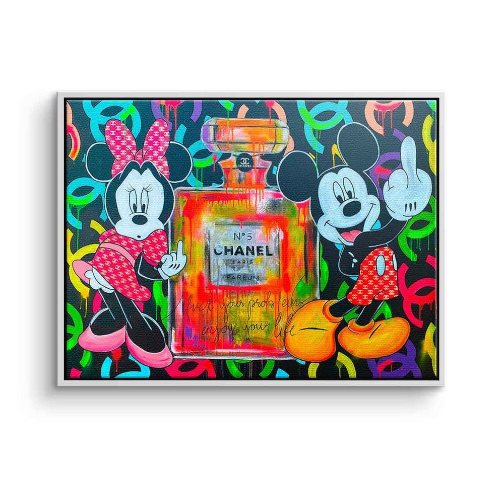 DOTCOMCANVAS® Leinwandbild Enjoy your Life, Micky Maus Leinwandbild Minnie Maus Comic enjoy your life Chanel N° 5 von DOTCOMCANVAS®