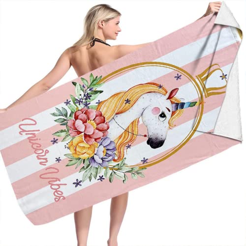 DOTERO Badetuch Mädchen Pferd-Einhorn - 70x140cm Strandtuch für Kinder-Microfaser Badehandtuch Stranddecke (2,90x180cm) von DOTERO