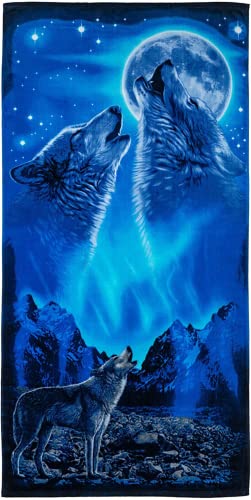 DOTERO Badetuch groß 100x200cm-Wölfe Heulender Mond -3D Wolf Mond Traumfänger Motiv- Strandtücher XXL-Handtuch Kinder Jugend Herren (b,100x200cm) von DOTERO