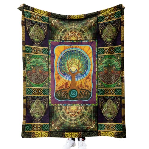 DOTERO Baum des Lebens Kuscheldecke 150x200-Nordisch Mythologie Sherpa Blanket -Exotische Pflanzengeometrie Betten Set für Kinder Jungen Mädchen Teenager (3,100x140cm) von DOTERO