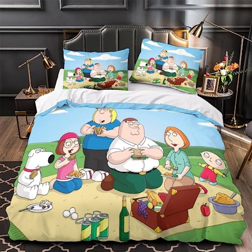 DOTERO Family Guy Bettwäsche 135x200cm,Cartoon Movie Bettwäsche Set, Kinderbettwäsche,3D Mikrofaser Bettbezug Und Kissenbezug, (2,155x220+50x75cm) von DOTERO