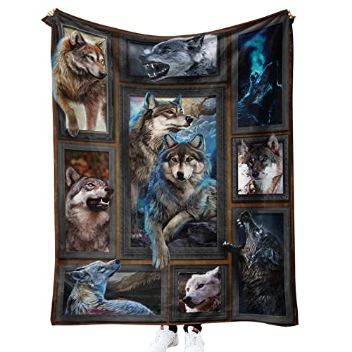 DOTERO Flauschige Decke 150x200 Wölfe Fleecedecke 3D Druck Wolf Muster Kuscheldecke Sofa Wohndecke Flanell Weich Blanket (5,150x200cm) von DOTERO