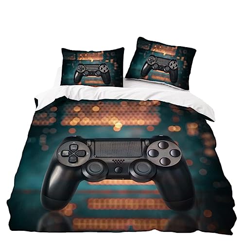 DOTERO Gamer Bettwäsche Sets für Jungen 135x200,Gamepad Bettbezug Set,Videospiele Tagesdecken Spielmaschine Schlafzimmer Dekor bettwäsche (1,135x200+80x80cm) von DOTERO