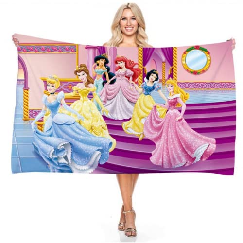 DOTERO Prinzessinnen Strandtuch XXL-Rosa Mädchen Badetuch 80x160cm-Cartoon Prinzessin Design-microfaser frottee handtucher strandlaken (5,70x140cm) von DOTERO