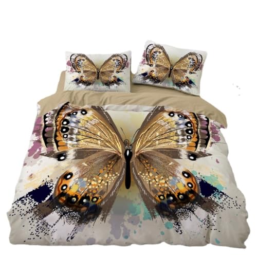 DOTERO Schmetterling Bettwäsche 135x200 Damen Mädchen Bettwäsche Mikrofaser Kinder Bettbezug Butterfly Muster Bettwäsche Einzelbett mit Kissenbezug 80x80 (6,135x200+80x80cm) von DOTERO