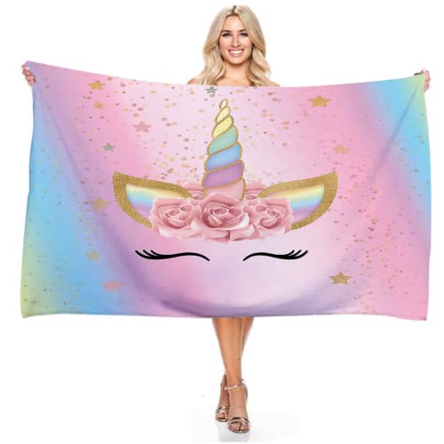 DOTERO Strandtuch für mädchen-Einhorn Badetuch Kinder-Strandtuch XXL-Strandtuch groß 100x200-strandtücher badehandtuch Weich und saugfähig (A4,70x140cm) von DOTERO