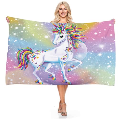 DOTERO Strandtuch für mädchen-Einhorn Badetuch Kinder-Strandtuch XXL-Strandtuch groß 100x200-strandtücher badehandtuch Weich und saugfähig (A6,100x200cm) von DOTERO