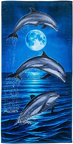 DOTERO Strandtuch groß 100x200-Delphin Sonnenuntergang-3D Ozean Tier Motiv- Badetuch groß -Strandtücher Kinder Jugend Herren Frauen (a,90x180cm) von DOTERO