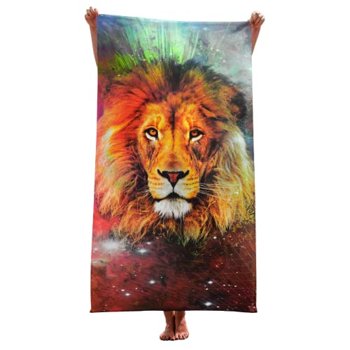 DOTERO Tiermuster Strandtuch groß 100x200-Löwe Leopard Tiger 3D-Druck Badetuch XXL-Mikrofaser Handtucher Strandtücher Badetücher (5,100x200cm) von DOTERO