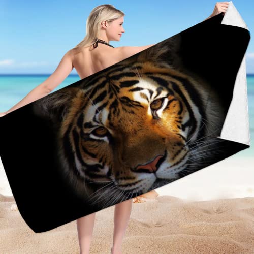 DOTERO Tiger Strandtuch xxl-3D Tier Tiger Muster-Badetuch groß 100x200 für Erwachsene und Kinder-microfaser frottee strandtücher badetücher (5,100x200cm) von DOTERO