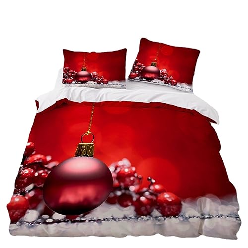 DOTERO Weihnachten Bettwäsche 220x240 Rot Rentiere Weihnachtsmann Weihnachts Motiv Mikrofaser Bettbezug Set und Kissenbezug 80x80cm (3,240x260+80x80cm) von DOTERO