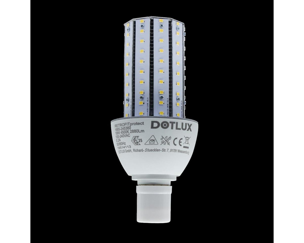 DOTLUX Smarte LED-Leuchte DOTLUX LED-Strassenlampe RETROFITprotect E27 18W 4500K DOTLUX Smarte LED-Leuchte DOTLUX LED-Strassenlampe RETROFITprotect E27 18W 4500K von DOTLUX