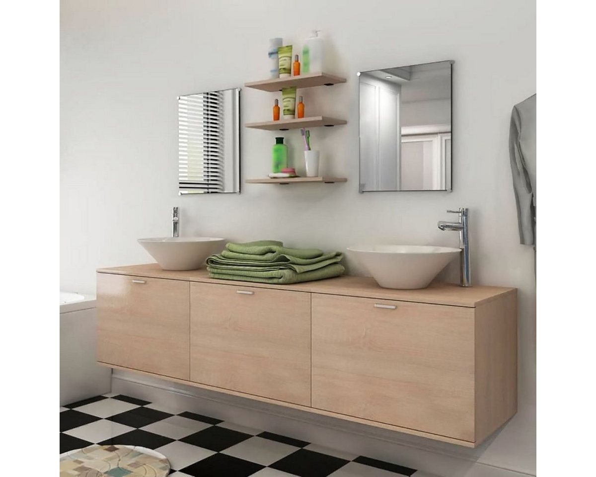 DOTMALL Badezimmerspiegelschrank Zehnteiliges Badezimmermöbel-Set mit Waschbecken und Wasserhahn, Beige von DOTMALL