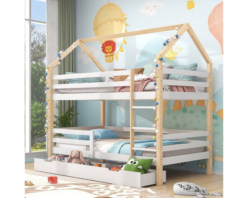 DOTMALL Bett Ein- und Aussteigen, Doppelbett, hausförmiges Kinderbett von DOTMALL