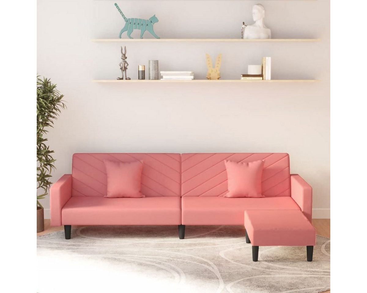 DOTMALL Big-Sofa 2-Sitzer-Schlafsofa mit zwei Kissen und Fußhocker aus rosa Samt von DOTMALL