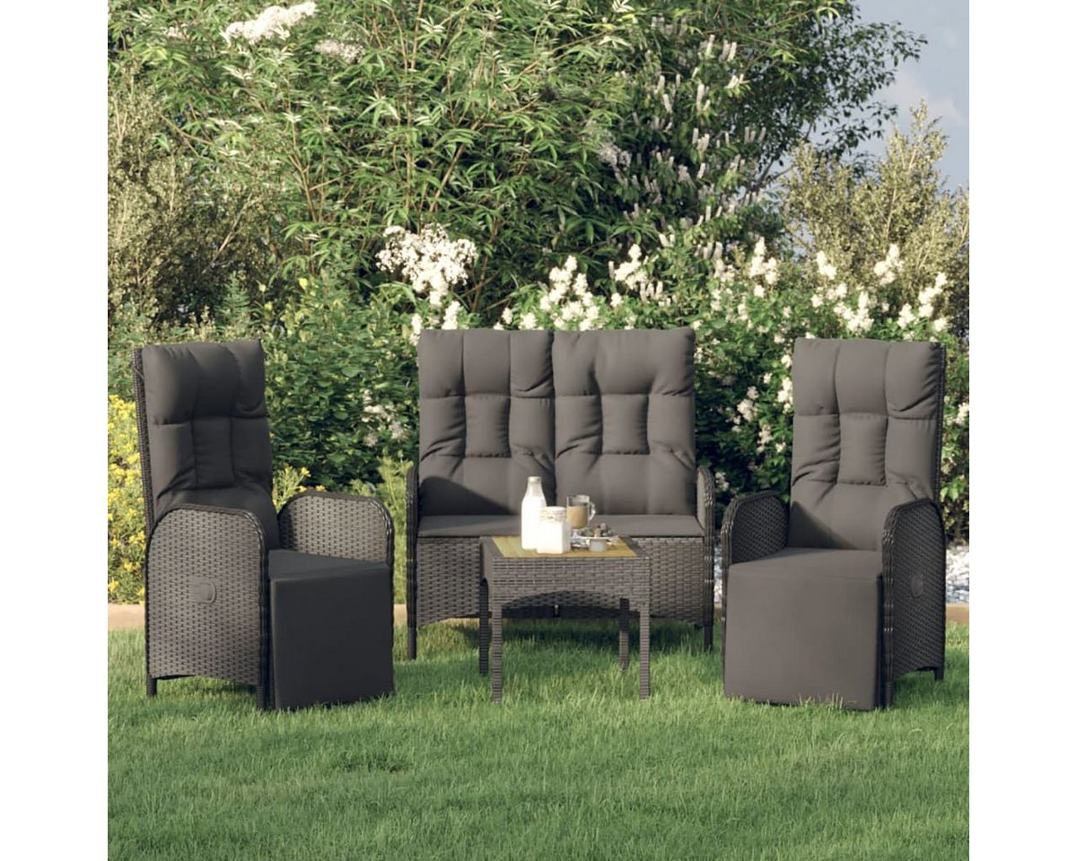 DOTMALL Big-Sofa 3-teilige Garten-Essgruppe mit Kissen aus schwarzem Polyrattan von DOTMALL