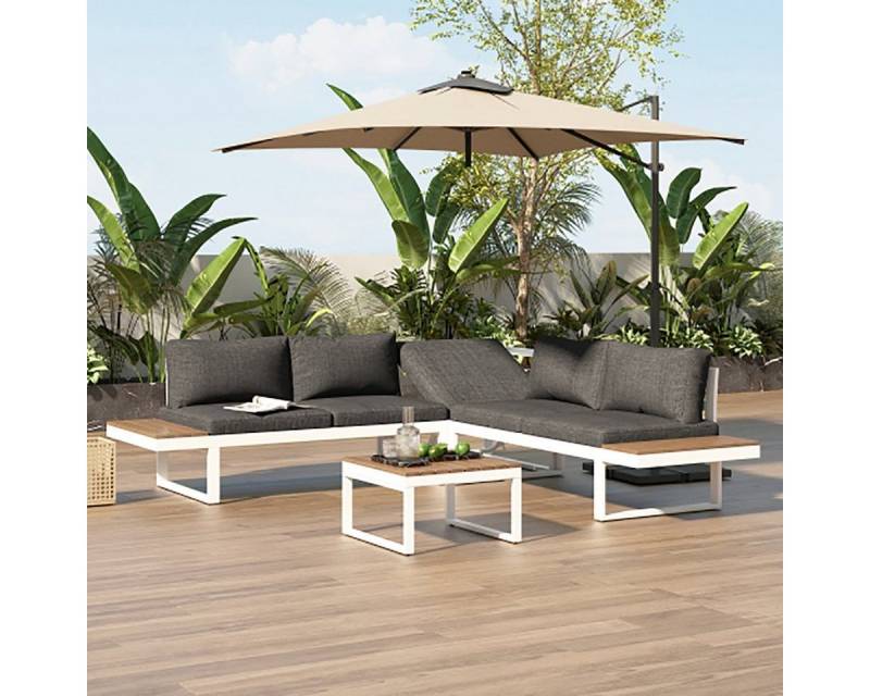 DOTMALL Big-Sofa Weiße L-Bank mit kleinem Tisch Garten-Lounge-Set mit Kissen von DOTMALL