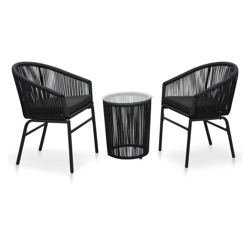 DOTMALL Bistrostuhl 3-tlg. Bistro-Set mit Kissen PE-Rattan Freizeitstuhl Grau/Schwarz von DOTMALL