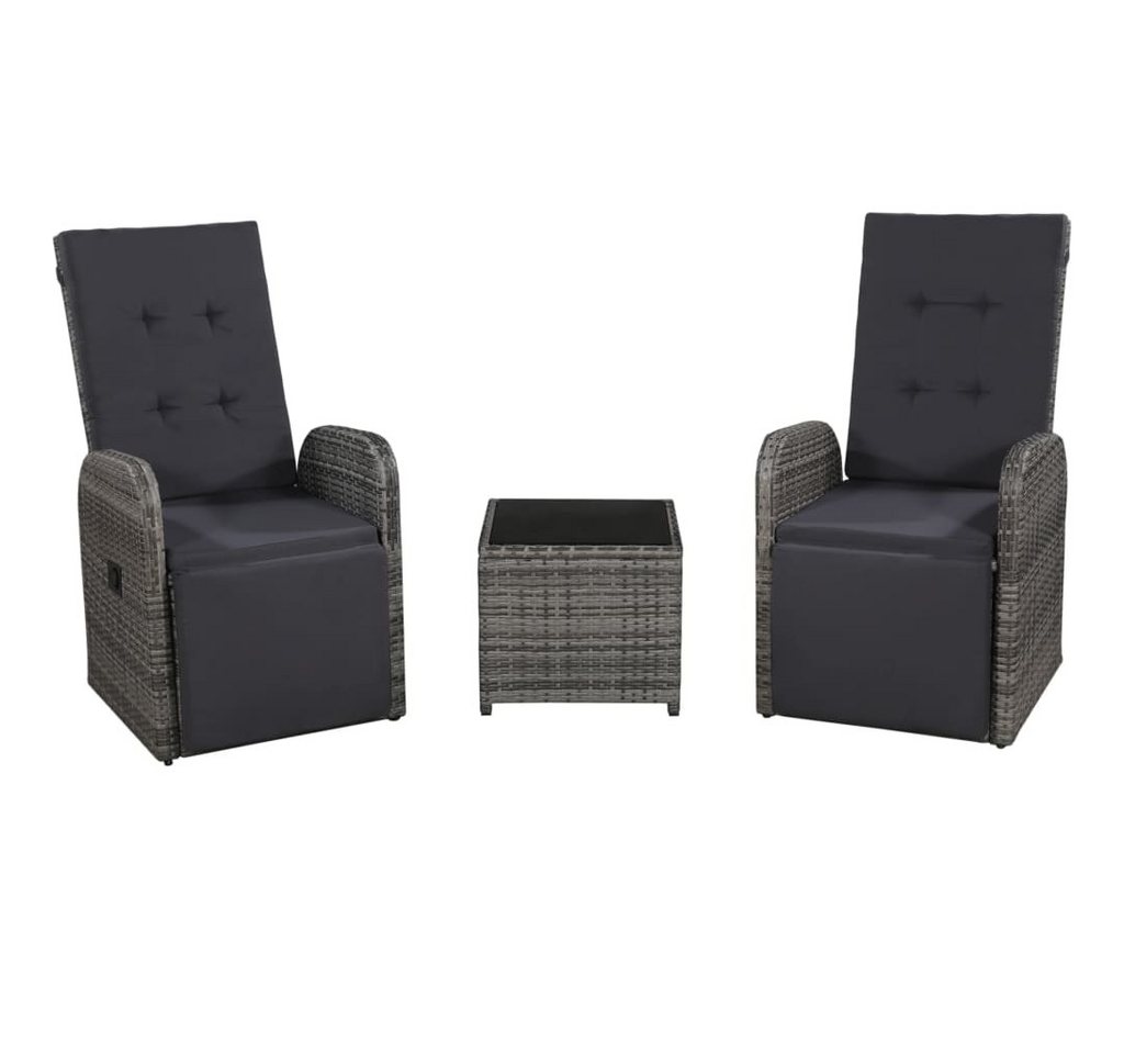 DOTMALL Bistrostuhl Gartenmöbel 3-tlg. Bistro-Set mit Auflagen Poly Rattan Grau von DOTMALL