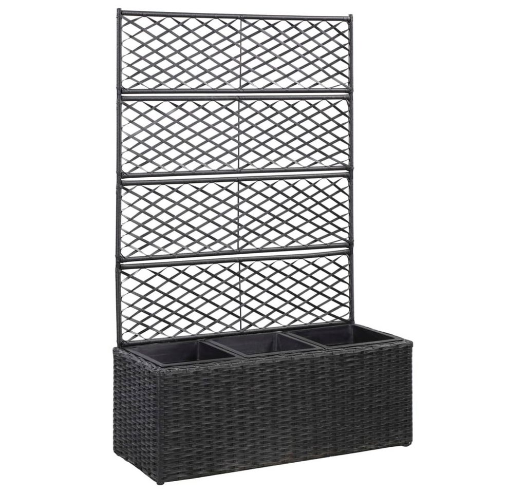 DOTMALL Blumenkasten Hochbeet aus Poly Rattan mit Rankgitter 3 Töpfe 83×30×130cm von DOTMALL