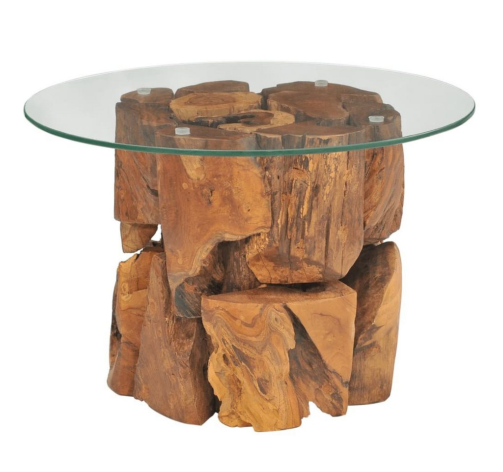 DOTMALL Couchtisch Beistelltisch,Massivholz-Teak Treibholz/Glasplatte, Rund 60 cm von DOTMALL