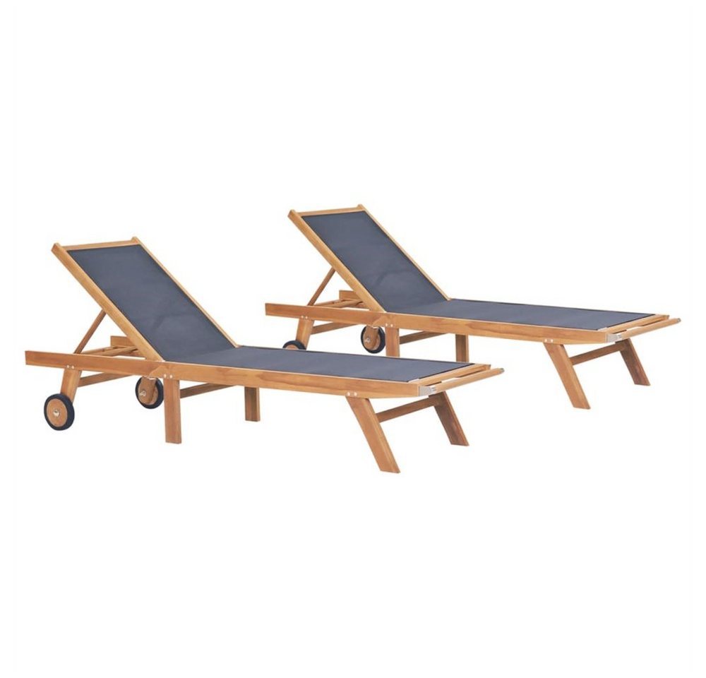 DOTMALL Doppelliege Klappbare Sonnenliegen mit Rollen 2 Stk. Teak Massiv Textilene DOTMALL Doppelliege Klappbare Sonnenliegen mit Rollen 2 Stk. Teak Massiv Textilene von DOTMALL
