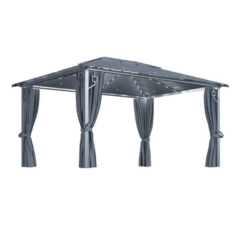 DOTMALL Faltpavillon Pavillon mit Vorhängen & LED-Lichterkette 4x3 m Anthrazit Alu von DOTMALL