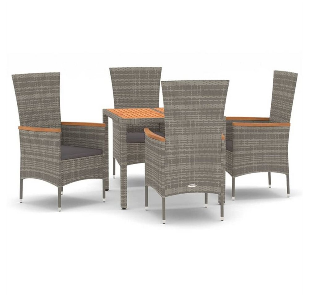 DOTMALL Garten-Essgruppe (Gartenlounge)5-teiliges Garten-Ess-Set mit Kissen Grau Poly Rattan von DOTMALL