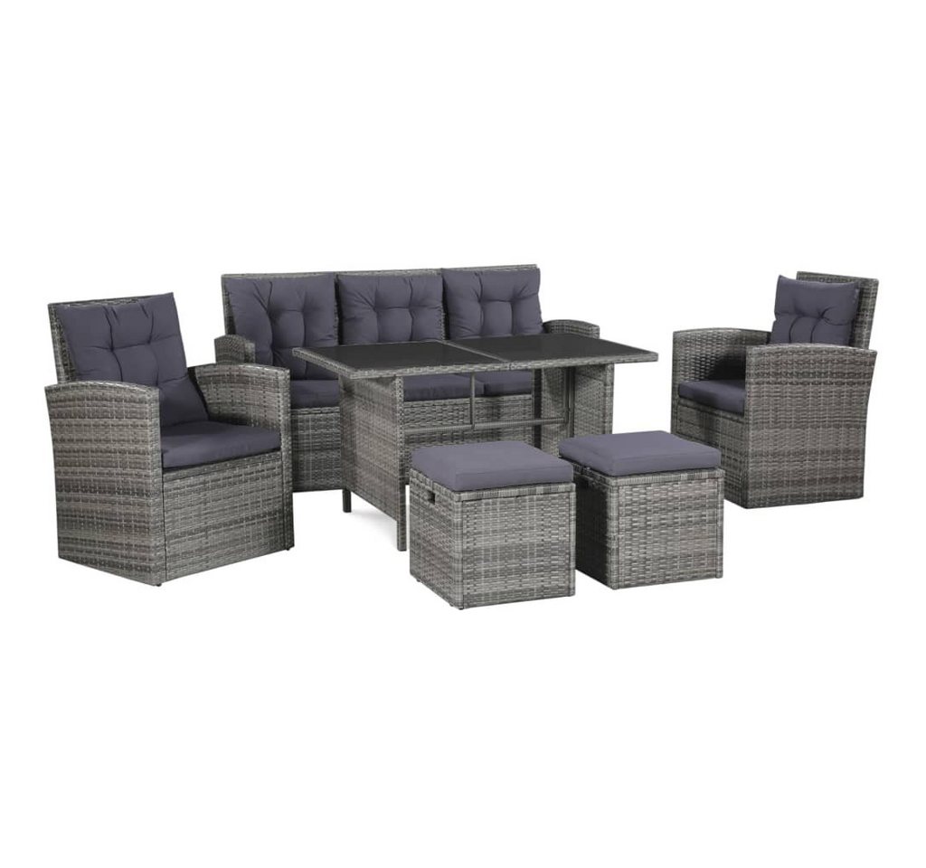 DOTMALL Garten-Essgruppe (Set, 6-tlg., Sitzgruppe), Lounge-Möbel mit Auflagen, Poly-Rattan von DOTMALL