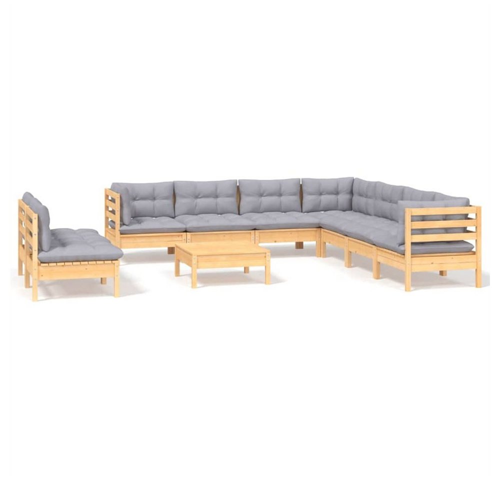 DOTMALL Garten-Essgruppe 10-tlg,Garten-Lounge-Set,mit grauen Kissen aus massivem Kiefernholz von DOTMALL