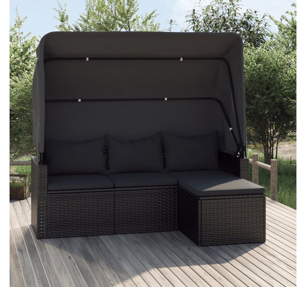 DOTMALL Gartenliege Relaxliege mit Sonnendach, Polyrattan Sofa Gartenmöbel inkl.Fußhocker von DOTMALL