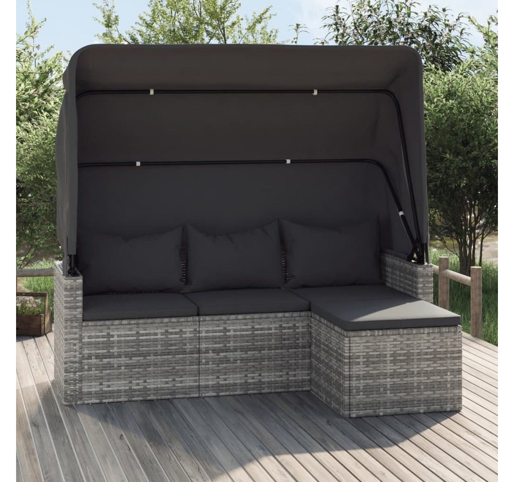 DOTMALL Gartenliege Relaxliege mit Sonnendach, Polyrattan Sofa Gartenmöbel inkl.Fußhocker von DOTMALL