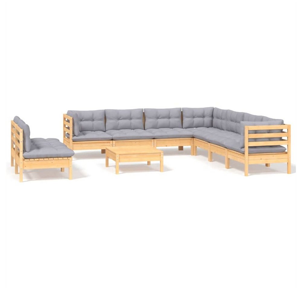 DOTMALL Gartenlounge-Set 10-teiliges Garten-Lounge-Set, grauen, Kissen aus massivem Kiefernholz von DOTMALL