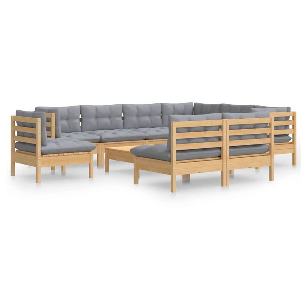 DOTMALL Gartenlounge-Set 10-tlg, Garten-Lounge-Set, mit Grauen Kissen Kiefer Massivholz von DOTMALL