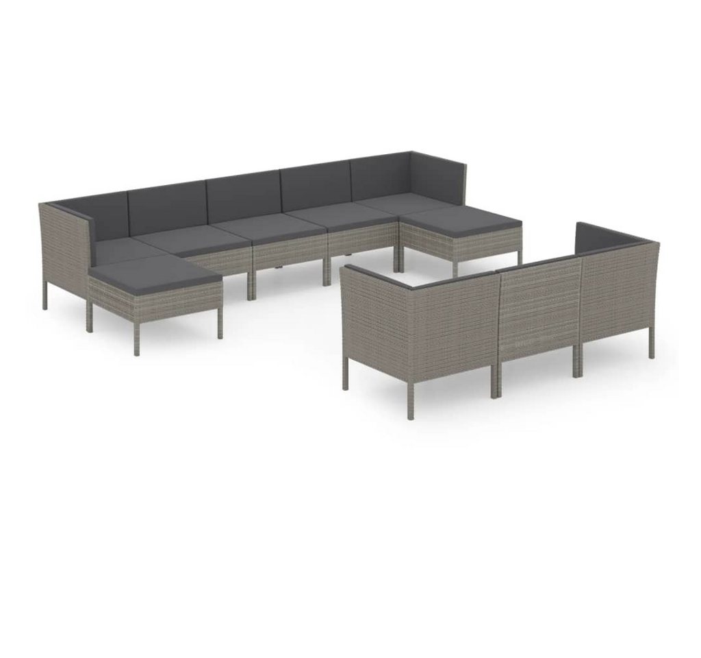 DOTMALL Gartenlounge-Set 10-tlg. Garten-Lounge-Set mit Auflagen Poly Rattan Grau von DOTMALL