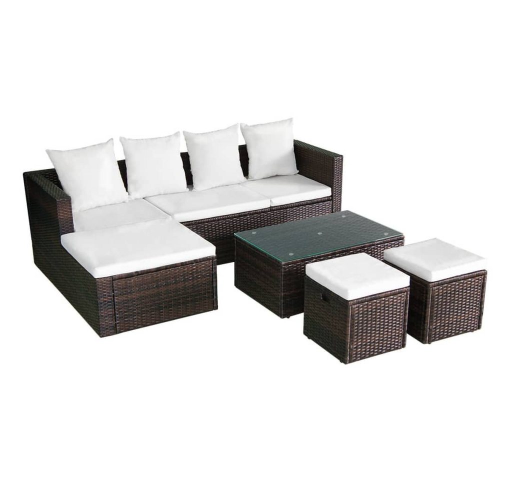 DOTMALL Gartenlounge-Set 4-tlg. Garten-Lounge-Set mit Auflagen Poly Rattan Schwarz Braun von DOTMALL