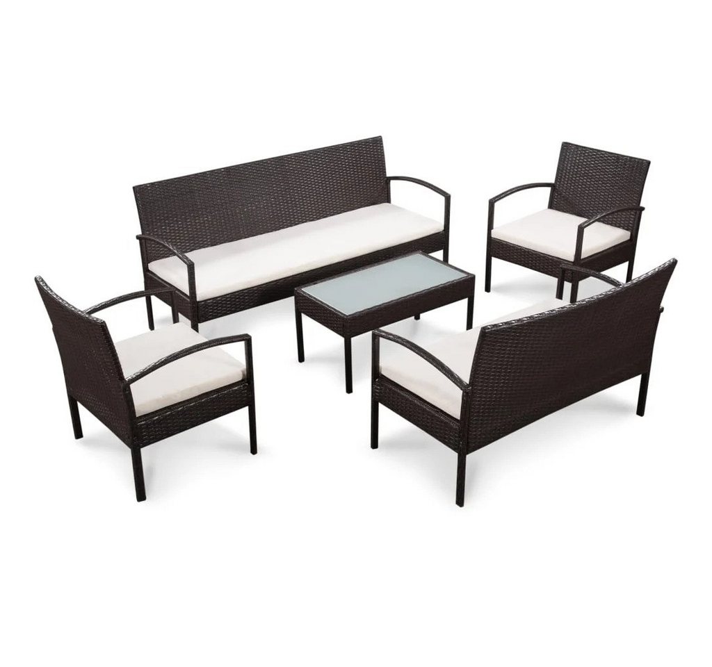 DOTMALL Gartenlounge-Set 5-tlg. Garten-Lounge-Set mit Auflagen Poly Rattan Braun von DOTMALL