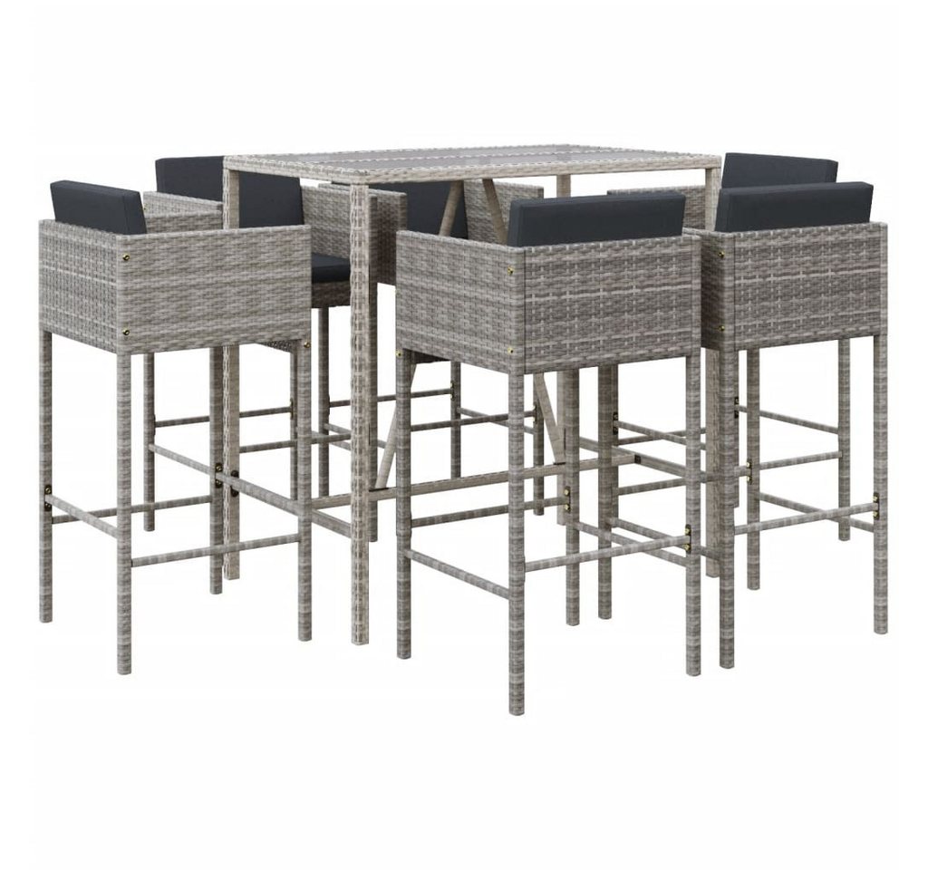 DOTMALL Gartenlounge-Set 7-tlg. Gartenbar-Set mit Kissen Grau Poly Rattan von DOTMALL