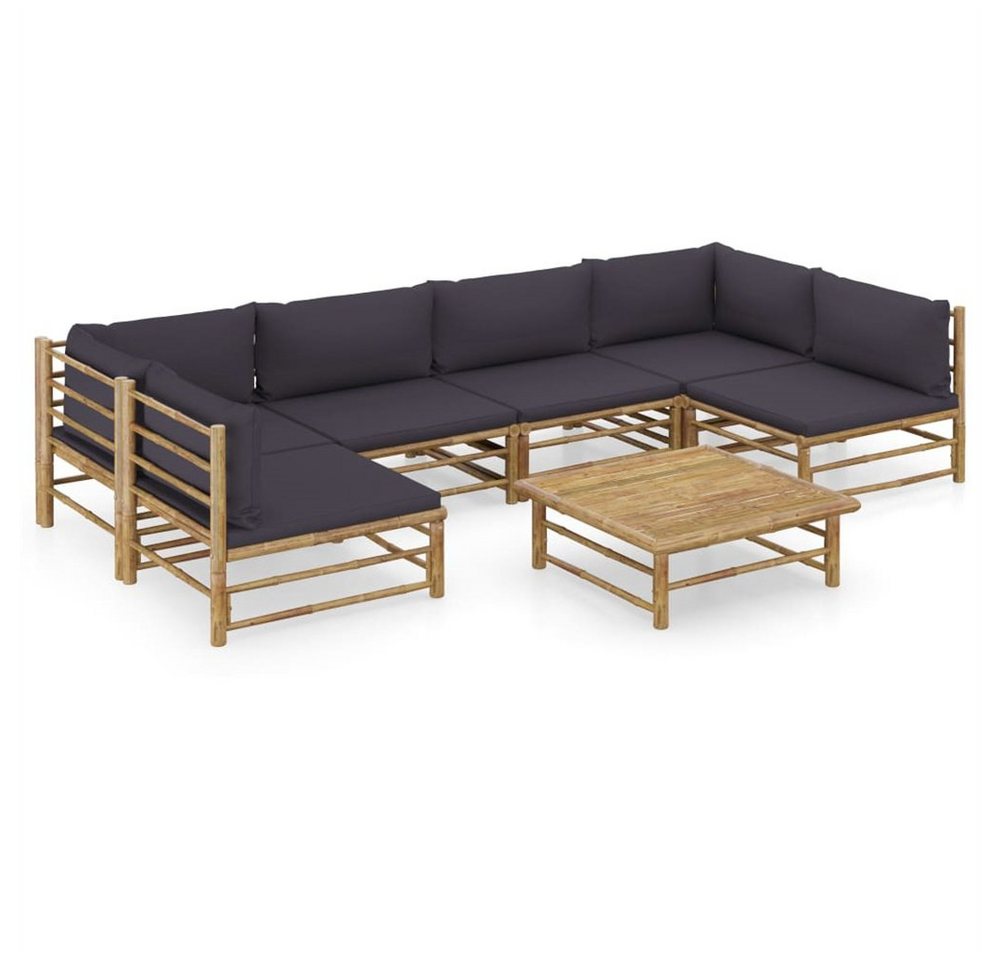 DOTMALL Gartenlounge-Set Garten-Lounge-Set mit Dunkelgrauen Kissen Bambus, 7-tlg. von DOTMALL