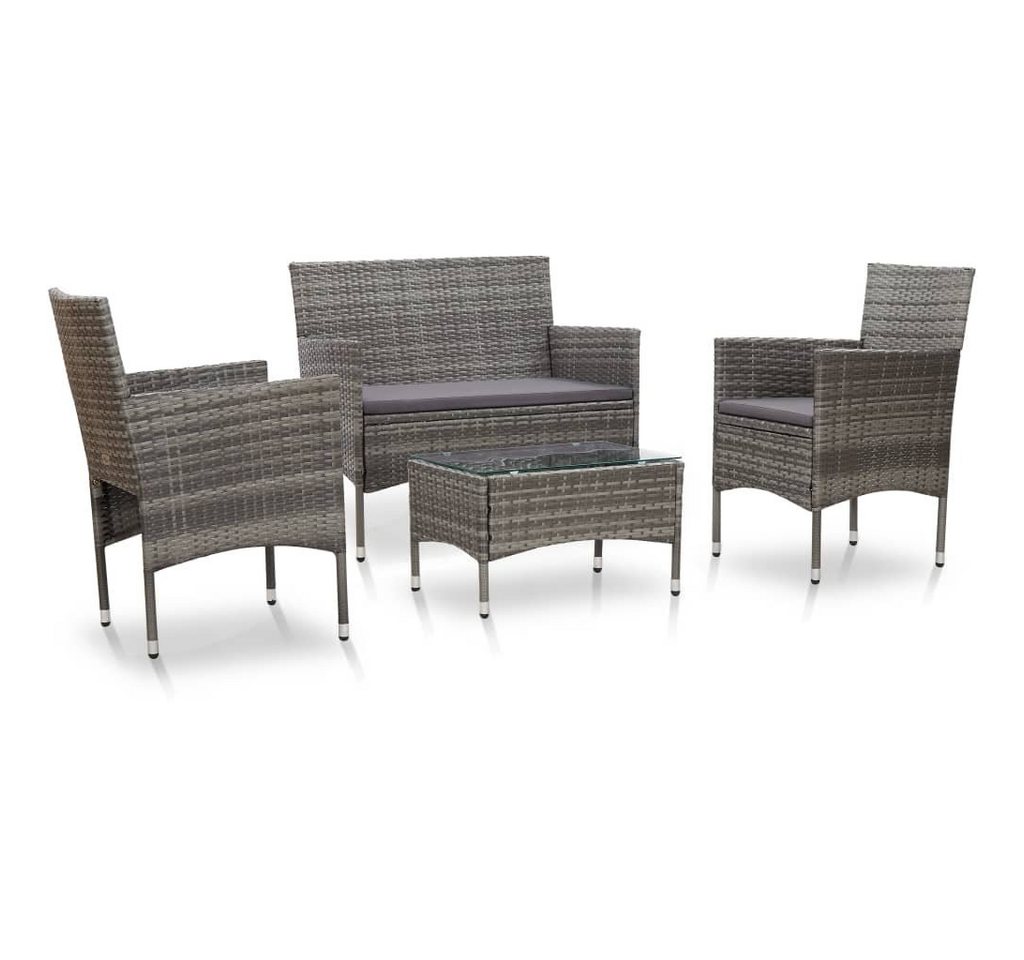 DOTMALL Gartenlounge-Set Wetterfeste Polyrattan,(4-tlg), 1 Tisch,1 Sofa und 2 Stühle,mit Kissen von DOTMALL