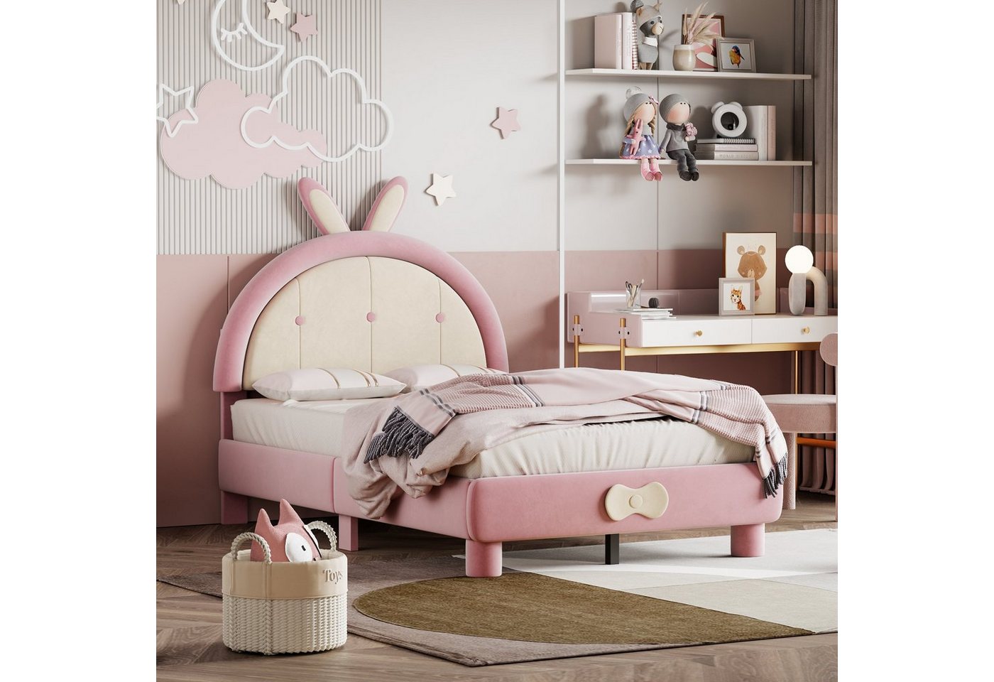 DOTMALL Kinderbett Polsterbett Kinderbett 90 x 200 cm, Gästebett Rosa von DOTMALL