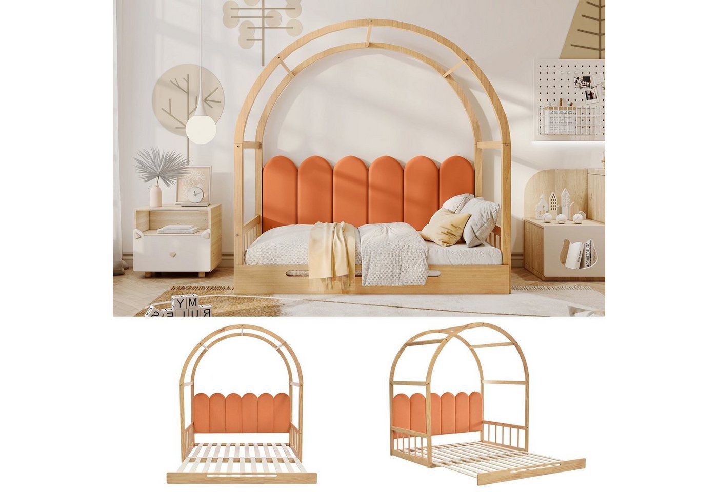 DOTMALL Kinderbett Tagesbett, mit Samt-Kopfteil, Modellierbett,Ohne Matratze,140 x 200cm von DOTMALL