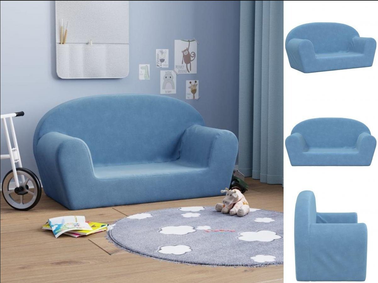 DOTMALL Kindersofa 2-Sitzer Kindersofa Blau Weicher Plüsch Stretch Bequem von DOTMALL