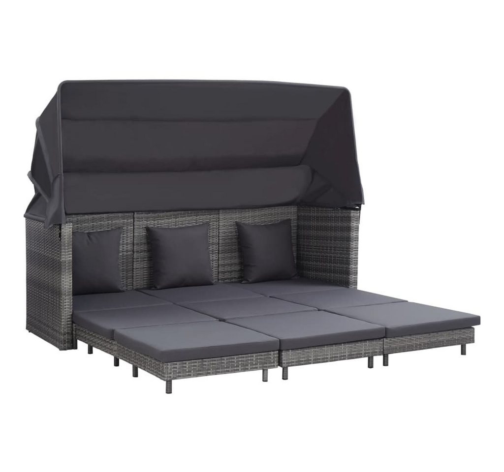 DOTMALL Loungebett Polyrattan,3-Personen, mit einziehbarem Sonnendach, Kissen von DOTMALL