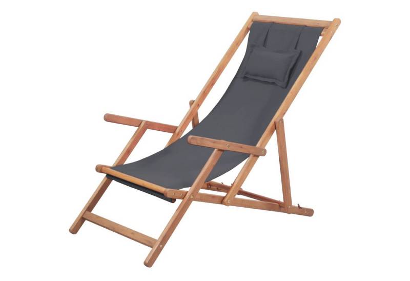DOTMALL Loungesessel Klappbarer Strandstuhl Stoff und Holzrahmen Grau von DOTMALL