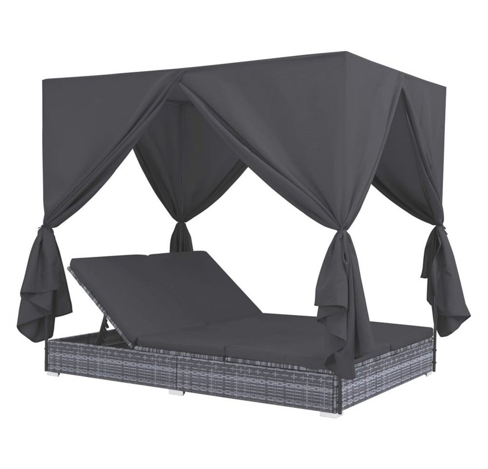 DOTMALL Partyzelt Outdoor-Lounge-Bett mit Vorhängen Poly Rattan Grau,mit 4 Seitenteilen von DOTMALL