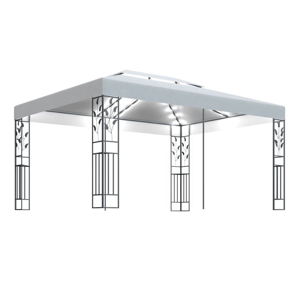 DOTMALL Pavillon Pavillon mit Doppeldach & LED-Lichterkette 3x4 m Weiß von DOTMALL