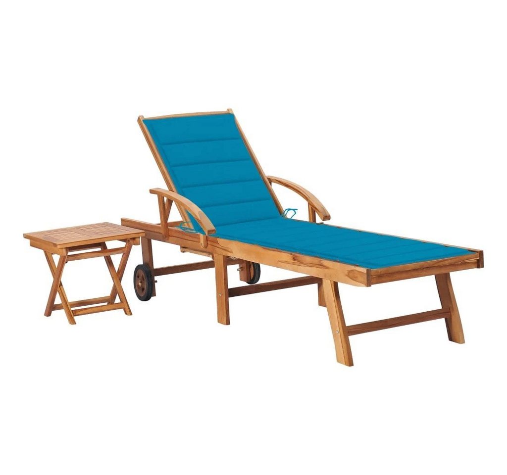 DOTMALL Relaxliege Sonnenliege mit Tisch und Auflage Massivholz Teak von DOTMALL