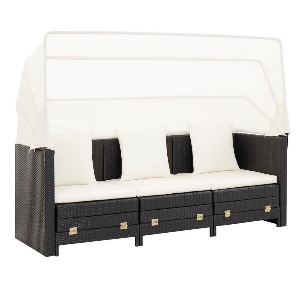 DOTMALL Schlafsofa Ausziehbares 3-Sitzer-Schlafsofa mit Dach Poly Rattan Schwarz von DOTMALL